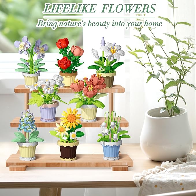 Flowers and Plant Building Set, (1671 Pcs) 8 Kinds Flowers Botanical Bonsai Building Set for Adults, Kids, Girls, Idea Gifts for Mother's Day, Birthdays, Creative Building Block Toys Decor for Home