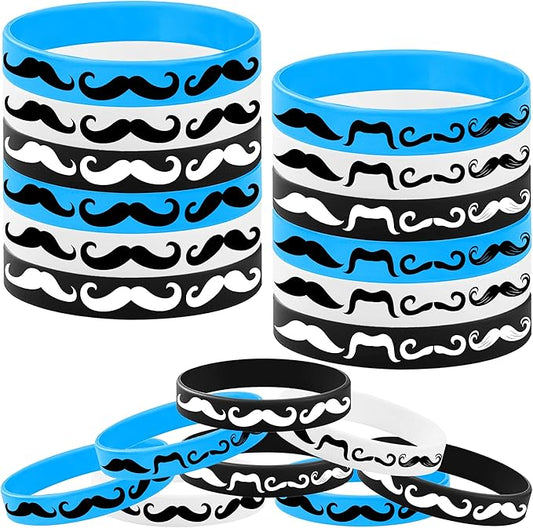 CupaPlay 24PCS Moustache Rubber Bracelets -Moustache Themed Party Supplies Decorations Black Moustache Party Birthday Baby Shower Silicone Wristbands Party Favors