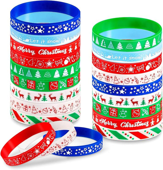 Whaline 54pcs Christmas Silicone Bracelet Xmas Rubber Band Wristband Merry Christmas Wristband, Accessories Gift for Holiday Decoration Wrist Band Party Supplies
