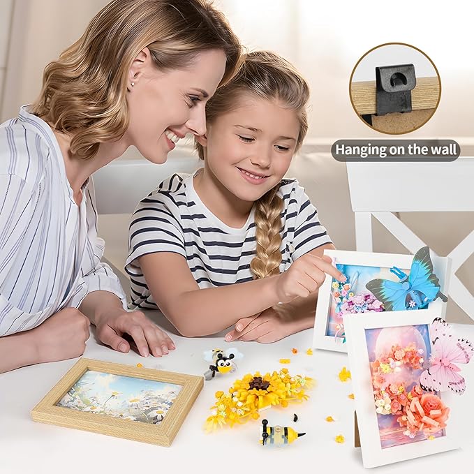 QLT QIAOLETONG Butterfly Insects Flowers Photo Frame Micro Mini Bricks Building Set, Botanical Collection Wall Art Home Office Decor, Ideas Gift Building Toy for Boys Girls Adults（P2277）
