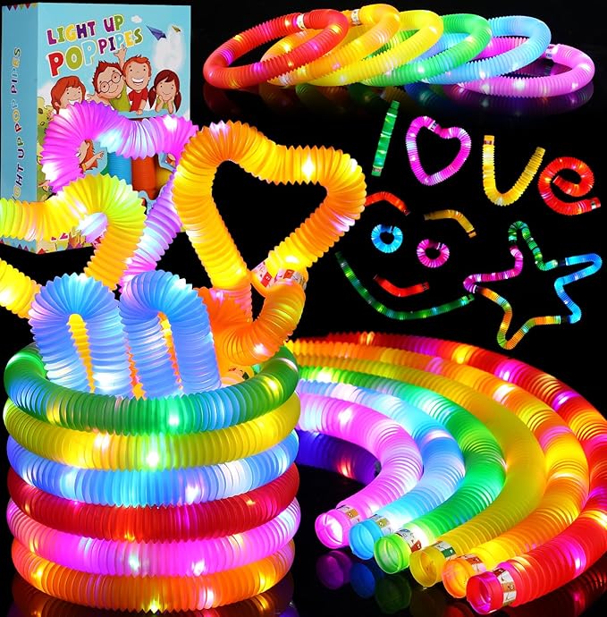 SCIONE 24 PCS Light up Party Favors Supplies for Kids 4-8-12, Bulk Glow Sticks Bracelet Necklace Accessories for Neon Birthday Return Gifts Treats, Valentines Goodie Bag Stuffer Fillers
