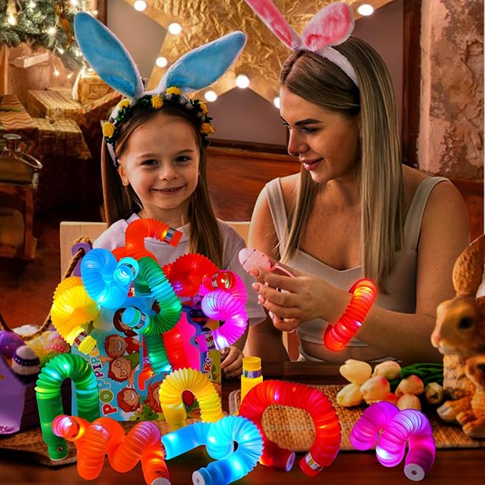 SCIONE 24 PCS Light up Party Favors Supplies for Kids 4-8-12, Bulk Glow Sticks Bracelet Necklace Accessories for Neon Birthday Return Gifts Treats, Valentines Goodie Bag Stuffer Fillers