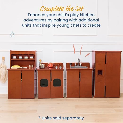 ECR4Kids Play Kitchen Storage Cupboard, Wooden Playset, Dark Walnut
