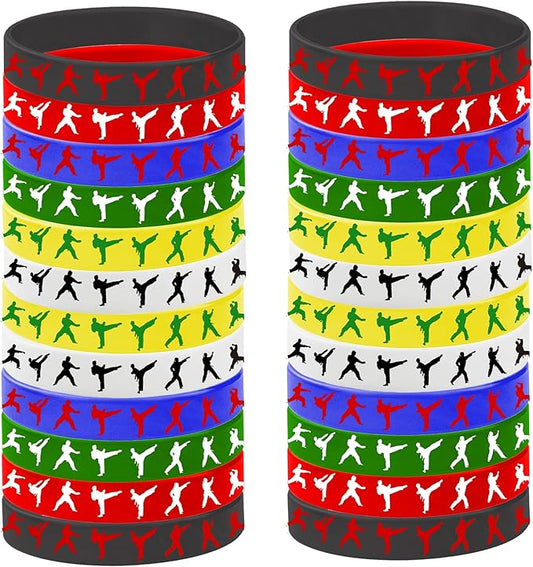 CupaPlay 24PCS Taekwondo Karate Rubber Wristbands Kung Fu Wrestling Theme Party Supplies Decorations Birthday Baby Shower Silicone Wristbands Party Favors