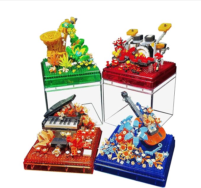 Drums Mini Building Block Sets with Colorful Flower Decor, Micro Building Sets with Dust Cover,Gift for Girl,Lover,Mother, Home Office Decor Kit Suit for Kids and Adult Aged 8+(Drums)