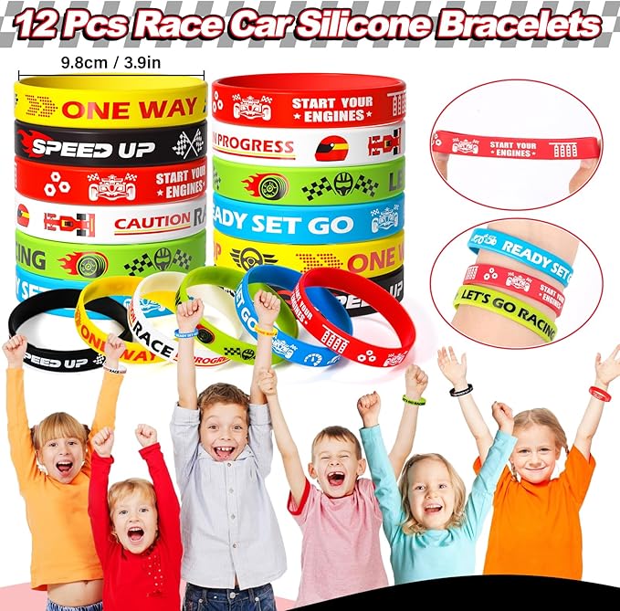 Race Car Party Favors Birthday Supplies Invisible Ink Pen Spiral Notepad Mini Race Car Silicone Bracelet Keychain Goodie Bag Stuffer Kids Boys Two Fast Racing Racecar Party Supplies Decorations