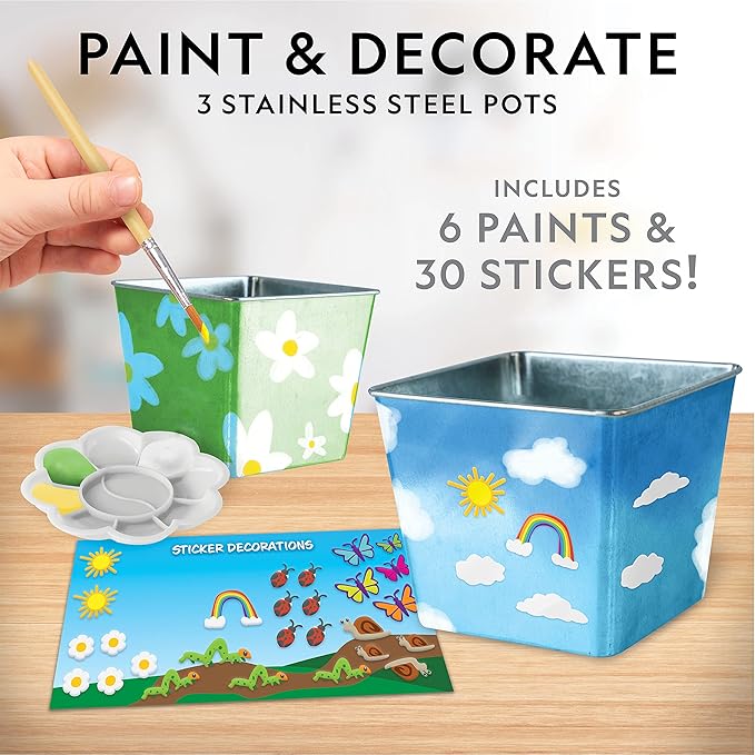 NATIONAL GEOGRAPHIC Herb Growing Kit for Kids - Decorate 3 Pots with Paint and Stickers, Kids Gardening Set, Arts and Crafts for Kids Ages 8-12, Garden Kit for Kids, Birthday Gifts