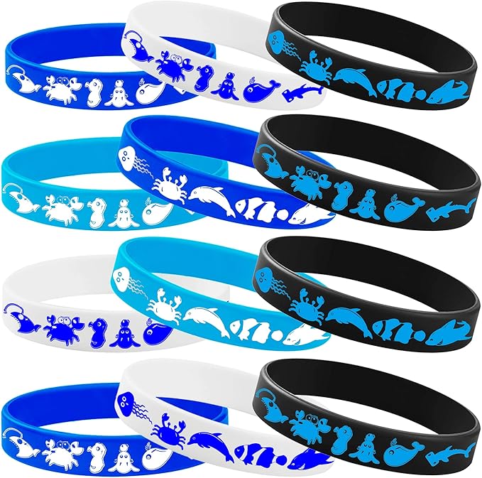 CupaPlay 48PCS Ocean Animals Rubber Bracelets Party Favors-Sea Themed Party Supplies Decorations Birthday Baby Shower Silicone Wristbands Party Favors