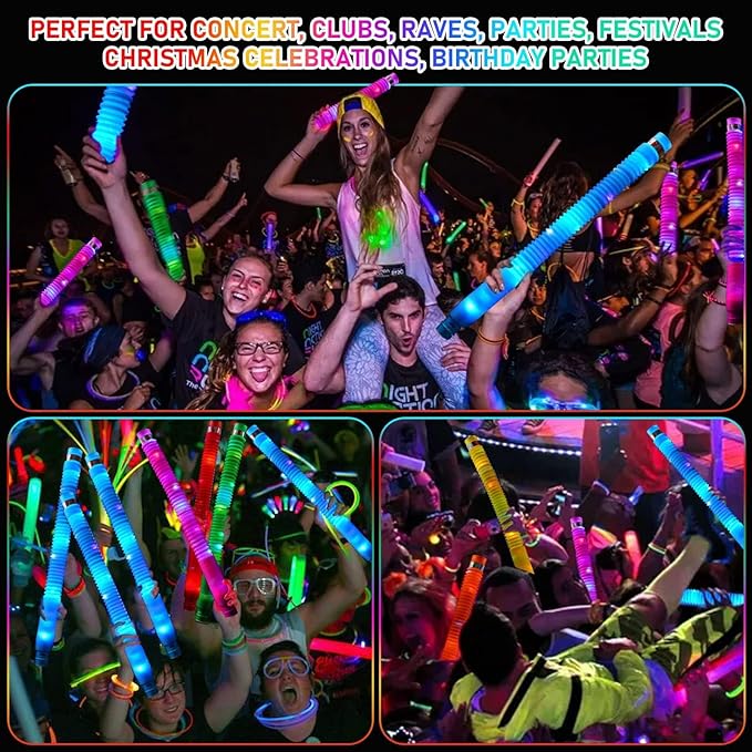 SCIONE 24 PCS Light up Party Favors Supplies for Kids 4-8-12, Bulk Glow Sticks Bracelet Necklace Accessories for Neon Birthday Return Gifts Treats, Valentines Goodie Bag Stuffer Fillers