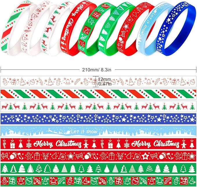Whaline 54pcs Christmas Silicone Bracelet Xmas Rubber Band Wristband Merry Christmas Wristband, Accessories Gift for Holiday Decoration Wrist Band Party Supplies