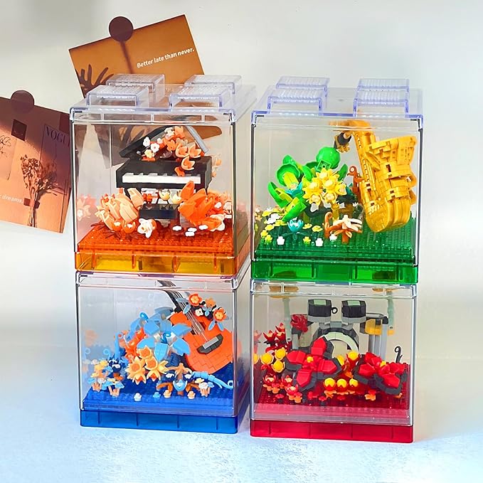 Drums Mini Building Block Sets with Colorful Flower Decor, Micro Building Sets with Dust Cover,Gift for Girl,Lover,Mother, Home Office Decor Kit Suit for Kids and Adult Aged 8+(Drums)