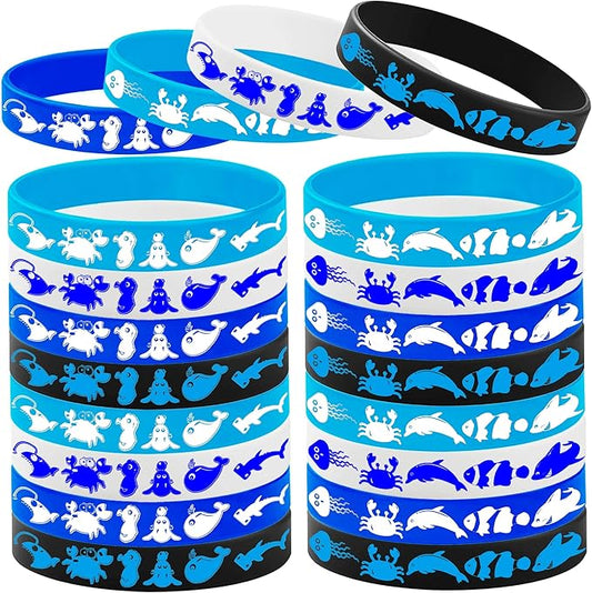 CupaPlay 48PCS Ocean Animals Rubber Bracelets Party Favors-Sea Themed Party Supplies Decorations Birthday Baby Shower Silicone Wristbands Party Favors