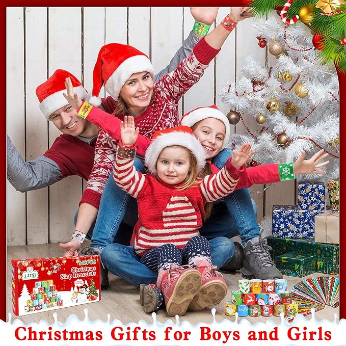 LUYI 148 PCS Christmas Slap Bracelets Christmas Party Favors Supplies for Xmas Slap Snap Bracelets Bulk Christmas Toys for Christmas Stocking Stuffers Decoration Gifts Bag Filler