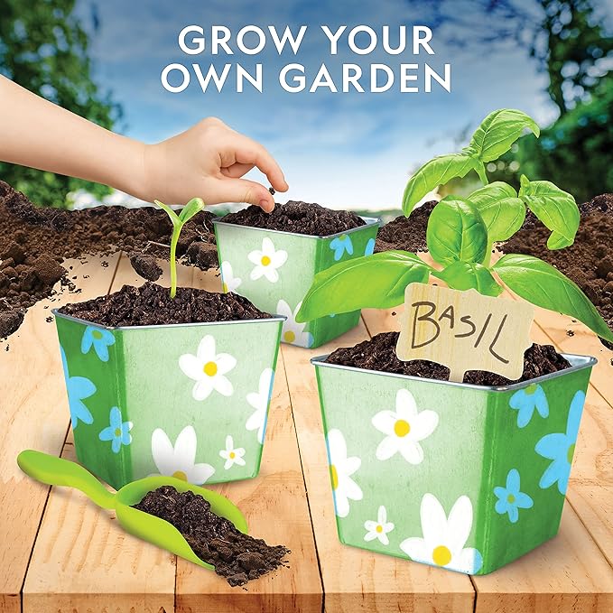 NATIONAL GEOGRAPHIC Herb Growing Kit for Kids - Decorate 3 Pots with Paint and Stickers, Kids Gardening Set, Arts and Crafts for Kids Ages 8-12, Garden Kit for Kids, Birthday Gifts